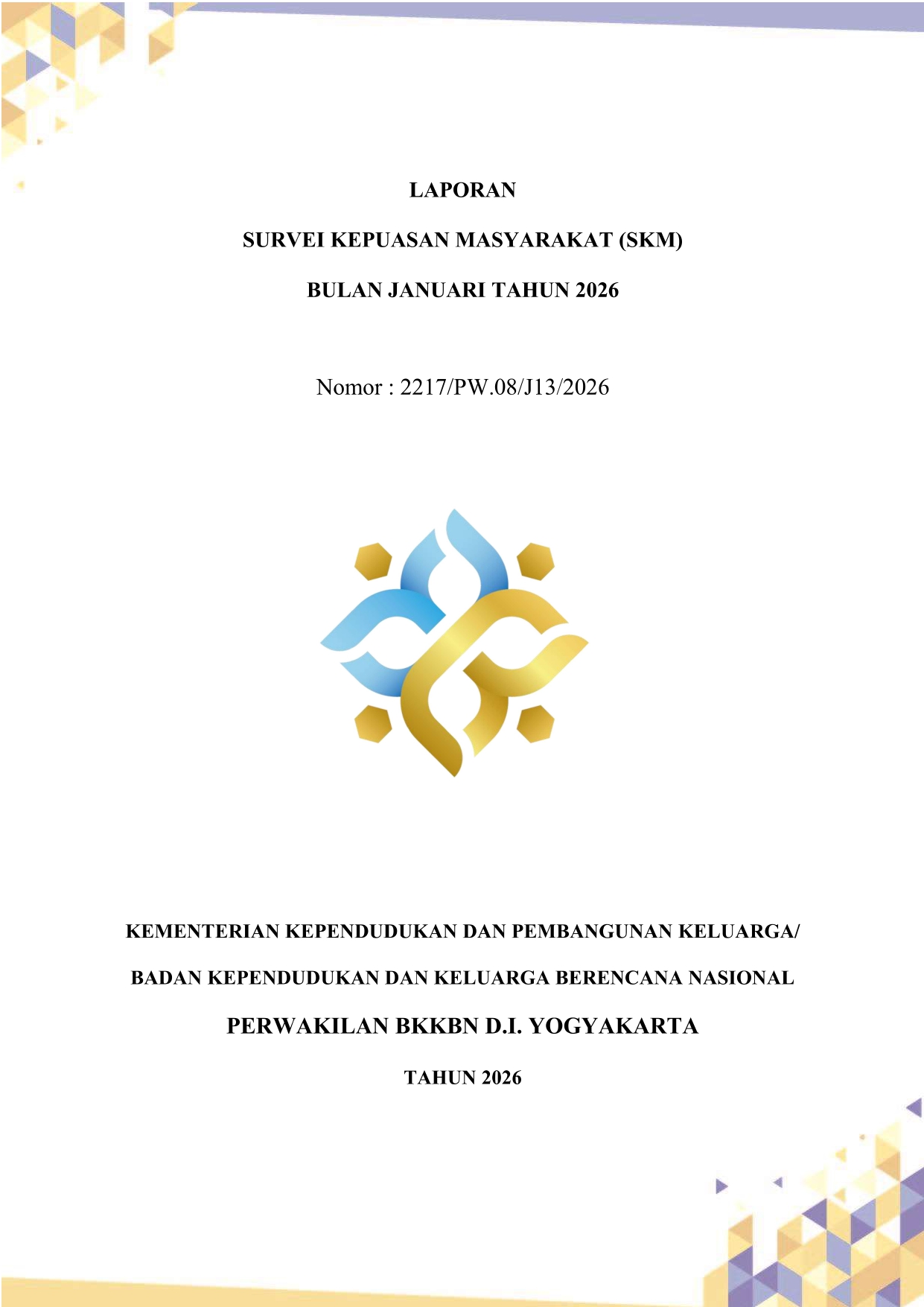 Laporan Survei Kepuasan Masyarakat (SKM) Bulan Januari Tahun 2026 Perwakilan BKKBN D.I. Yogyakarta